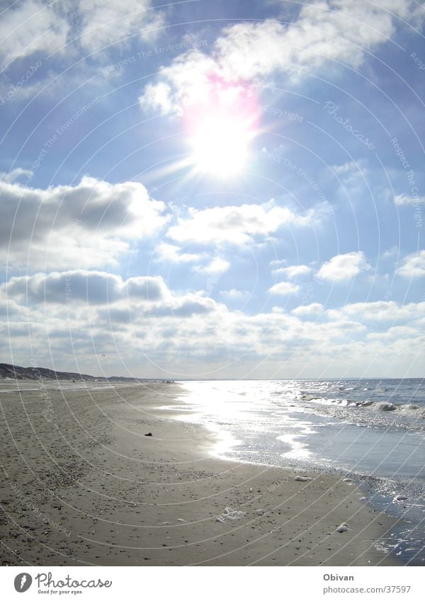 Schnapp Sonne Strand Meer Landschaft Sand Wasser Himmel Wolken Horizont Sonnenlicht Schönes Wetter Wellen Küste Nordsee Erholung gehen genießen stehen glänzend