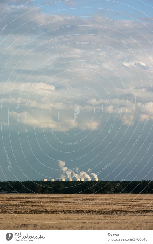 Kohlekraftwerk Jänschwalde Landschaft Wüste Steppe Horizont Kraftwerk Dampf Rauch Kühlturm Himmel Wolken Gras Grasland Außenaufnahme Menschenleer