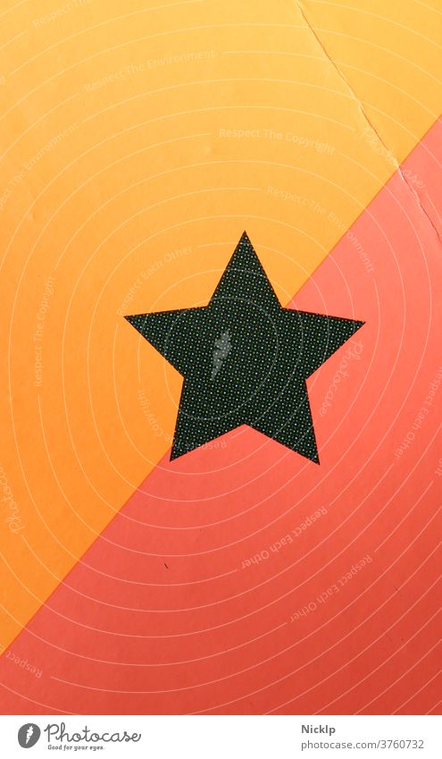 Stern mit fünf Ecken hinterlegt mit orange / gelb und rot (Diagonal) - Rasterdruck abfotografiert Fünfstern schwarz diagonal illustration symbol