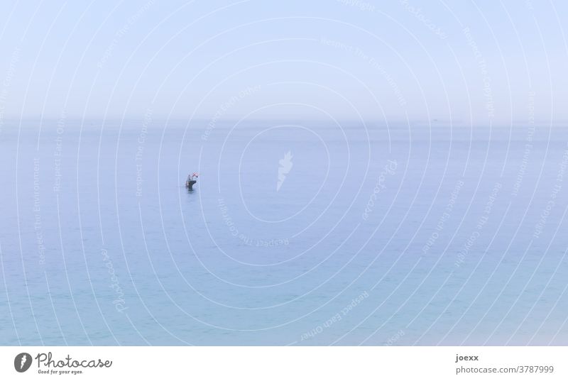 Drei Jungen auf einem einsamen Sprungturm mitten im Meer Gezeitenbecken Schwimmbad schwimmen springen Lebensfreude blau weit Weite Horizont Wasser