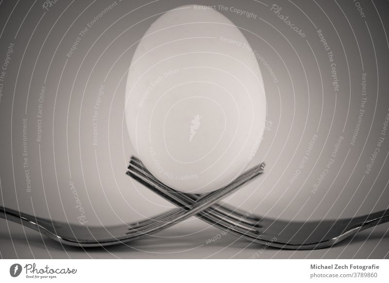 monochrome Makroaufnahme von zwei sich kreuzenden Gabeln, halten Stahl rostfrei eine Restaurant Küchenchef Metall Essen Überfahrt Abendessen Lebensmittel