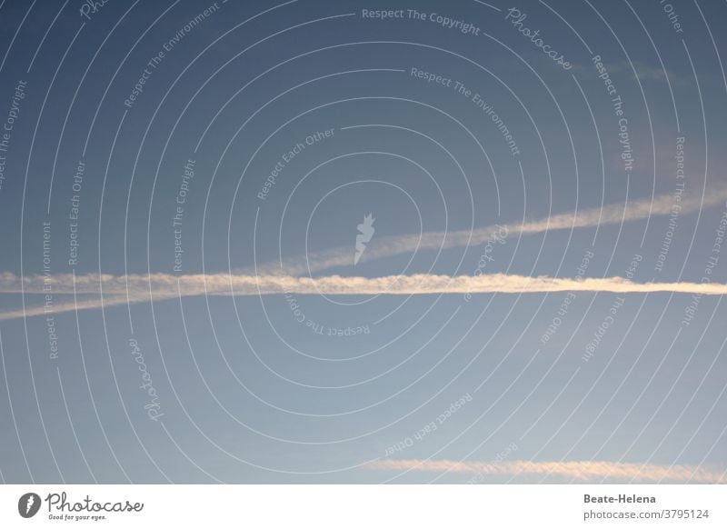 Der Frühling lässt sein weißes Band ... - Himmel mit Kondenzstreifen blau schönes Wetter Außenaufnahme Sonnenlicht Menschenleer