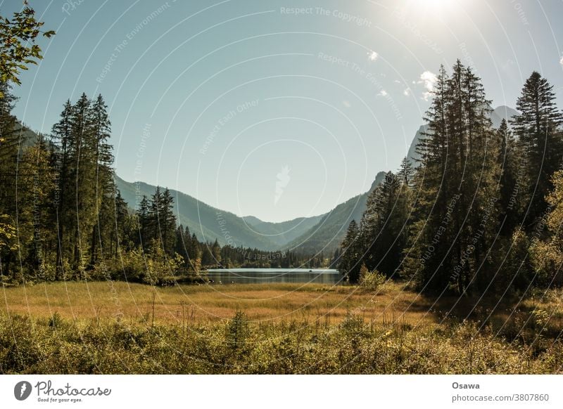 Hintersee Landschaft See Berg Natur Wasser Berge u. Gebirge Idylle Alpen Himmel Ferien & Urlaub & Reisen wandern ruhig Menschenleer Außenaufnahme Spiegelung