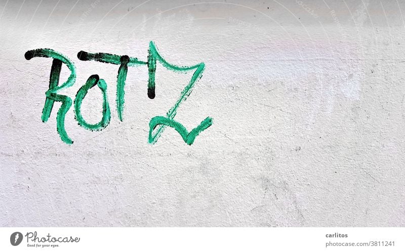 Narrenhände beschmieren Tisch und Wände | Rotz und Wasser Graffiti Schmiererei Schrift Buchstaben Wort Mauer Wand Text Straßenkunst Grün Typographie Fassade