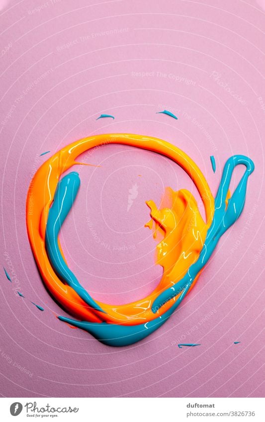 Nahaufnahme eines Kreises aus Acryl Farbe in Orange und Türkies Acrylfarbe Kunst Farben malen Hintergrundbild Handarbeit Freizeit & Hobby Innenaufnahme Gemälde