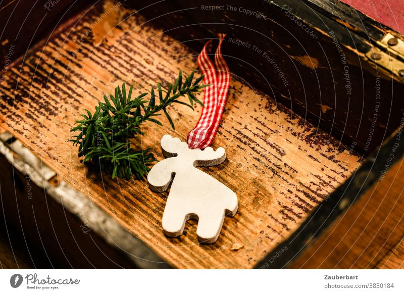 Christmas in a box - Elch und Tannenzweig als Weihnachtsdekoration in kleiner Holzkiste Weihnachten Dekoration Kiste Dekoration & Verzierung