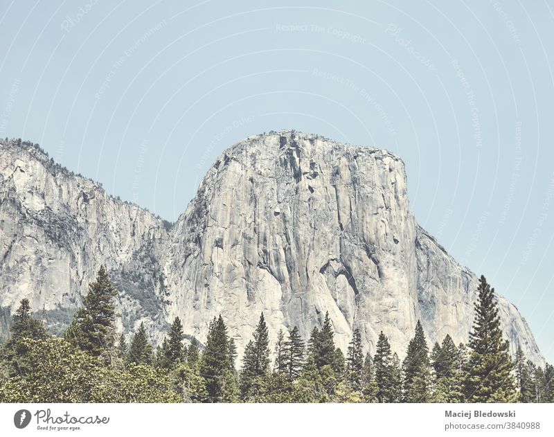 Felsformation El Capitan im Yosemite-Nationalpark, Kalifornien, USA. yosemite Klettern Felsen Park el capitan Natur Berge u. Gebirge amerika retro altehrwürdig