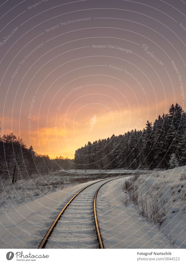 Harzer Schmalspurbahn Eisenbahnstrecke in einem winterlichen Sonnenuntergang schön kalt wandern Landschaft Berge u. Gebirge Natur im Freien Straße Szene