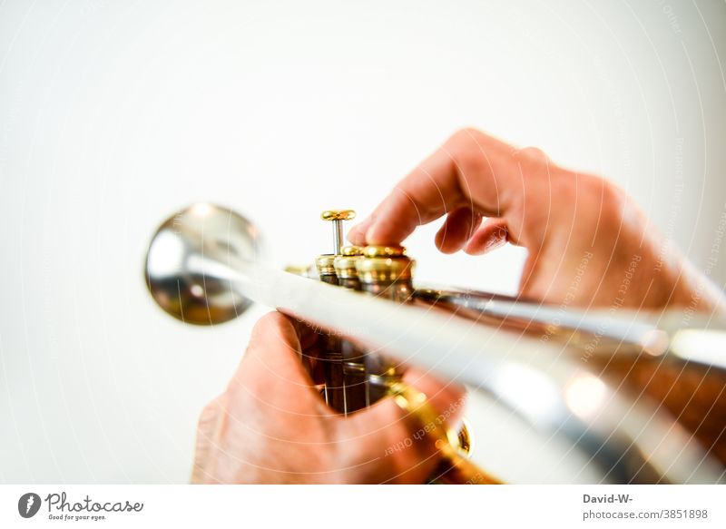 Trompeter musiziert mit seinem Instrument Musiker Musikinstrument musikalisch Klang spielen musizieren Kultur Freizeit & Hobby üben