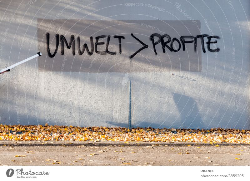 Umwelt > Profite Schriftzeichen profit Kapitalwirtschaft Geld Umweltschutz Klimawandel Graffiti Wand Schatten Kritik Politik & Staat protestieren