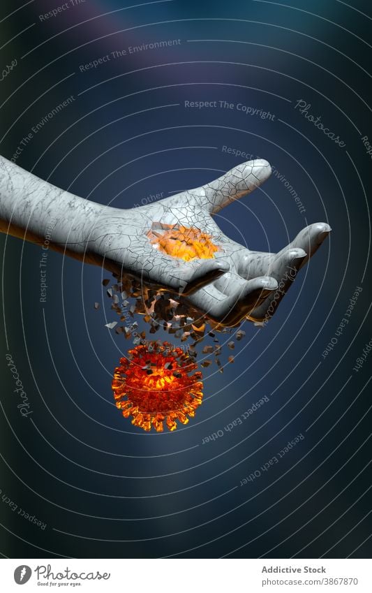 Menschliche Hand verletzt durch Virus Zelle abstrakte Illustration Gefahr Konzept vernichten Gesundheitswesen menschlich 3d Grafik u. Illustration Medizin