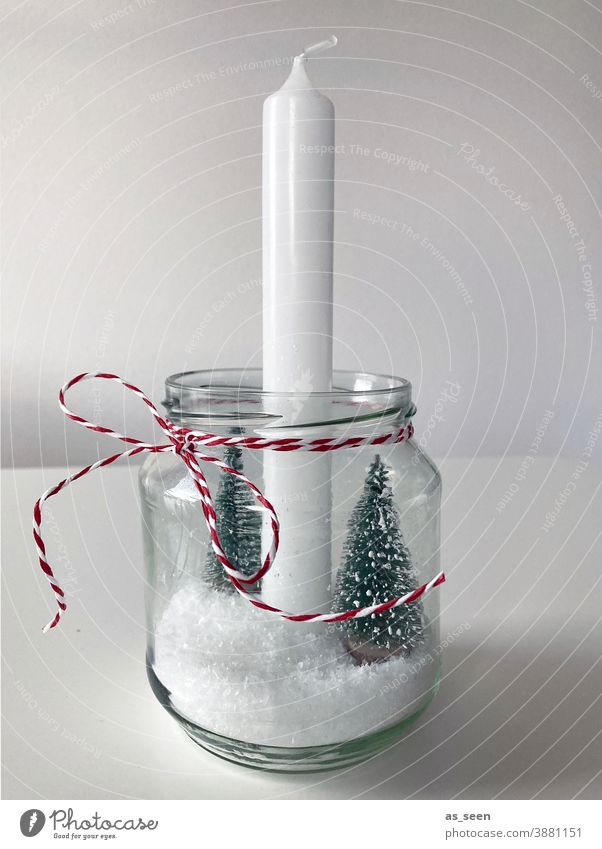 Weihnachtsdeko Dekoration & Verzierung Kerze rot weiss Schnee Tannenbaum DIY basteln selbermachen weiß grün grau weihnachtlich verschneit Weihnachten & Advent