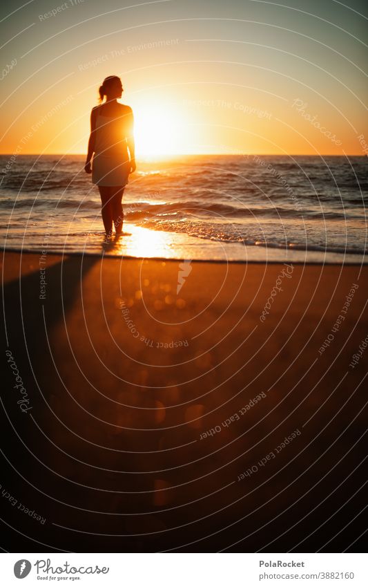 #A0# Strandspaziergang zum Sonnenuntergang Rücken Stranddüne laufen Frau Erholung Freiheit weite Weitblick genießen Urlaub Urlaubsstimmung