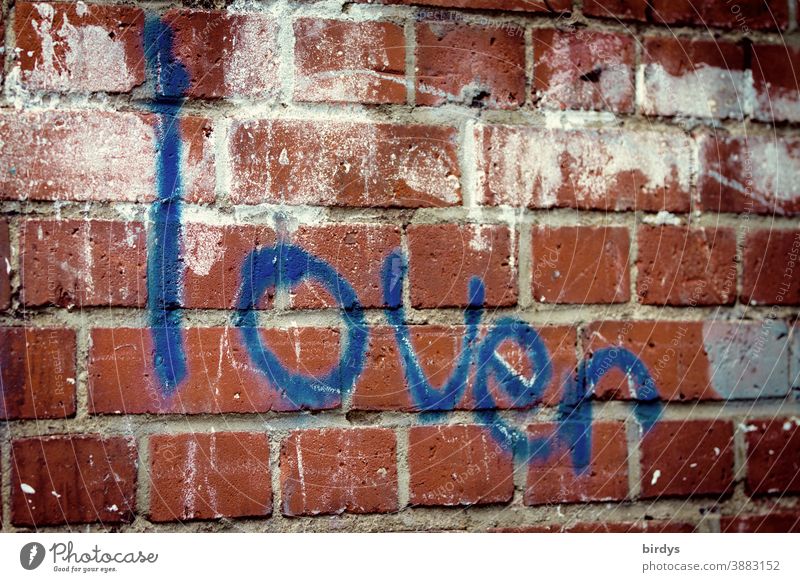 Lover, Graffiti auf Backsteinwand liebe Liebhaber Schriftzeichen verliebt Verliebtheit Gefühle unverbindlich Romantik Liebe Partnerschaft