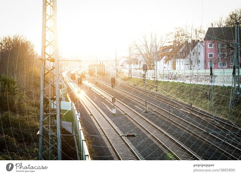 Eisenbahngleise Gleise Geschwindigkeit Verkehr Bahnhof Ferien & Urlaub & Reisen Schnellzug Abend Bahnsteig Schienenverkehr Bahnfahren