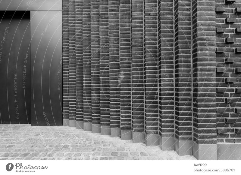 moderne Ziegelreihen Baustein Muster Bauwerk Fassade Backsteinwand Backsteinfassade Wege & Pfade Spalte grau minimalistisch Architektur Linie Design Wand