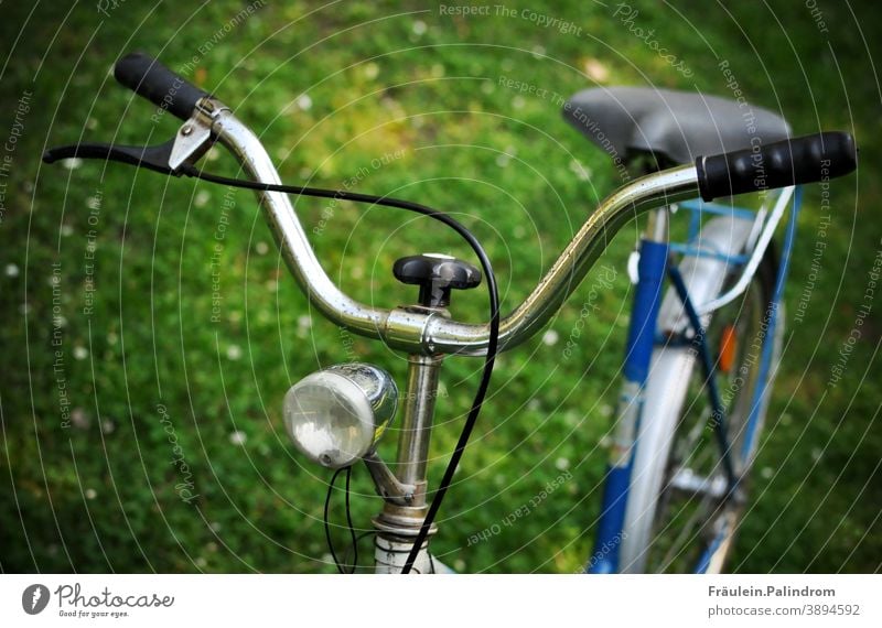 Fahrradlenker verkehr grün fahrrad richtung lenken lampe rost alt oldschool vintage park ausflug ökologisch fridays for future Bewegung Wiese