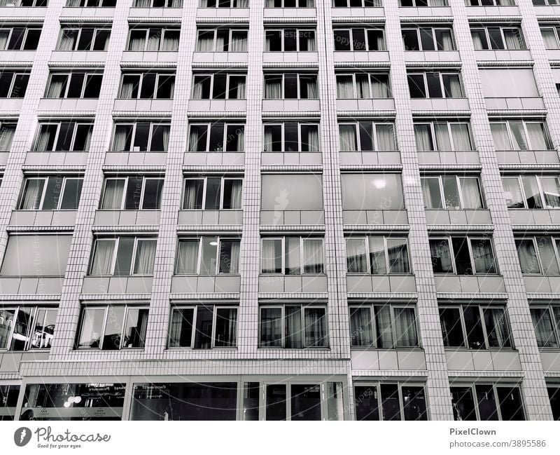 Urbanes Leben Wohnung Architektur Plattenbau Hochhaus Stadt Fassade Fenster Außenaufnahme Bauwerk Häusliches Leben Haus