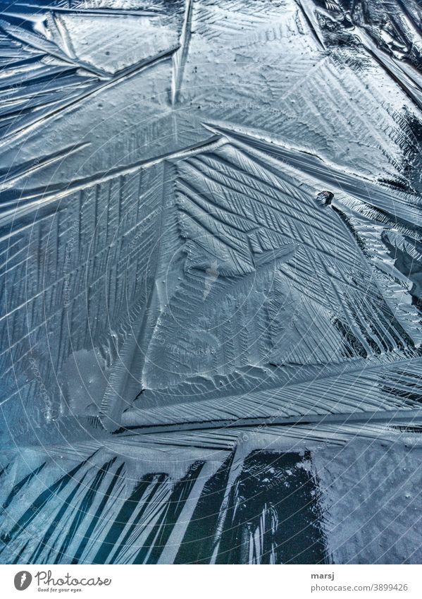 Knittrige Eisfläche natürlich kalt Frost Winter Natur Strukturen & Formen Außenaufnahme Vogelperspektive Kontrast Knittrih abstrakt gefroren knittrig