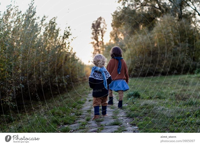 Kinder fühlen sich frei in der Natur Herbstlicht Abendstimmung Kindheit waldorf waldorfkindergarten Waldkindergarten Kindheitstraum Landleben auf dem land