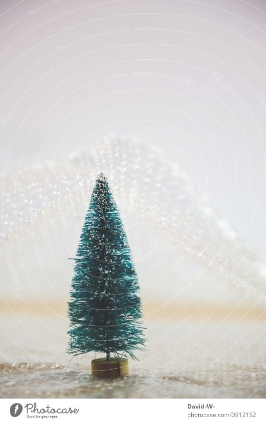 Tannenbaum mit Folie abgedeckt - Quarantäne und Isolation zu Weihnachten Weihnachtsbaum Corona schützen Schutz Plastikfolie Umwelt Konzept