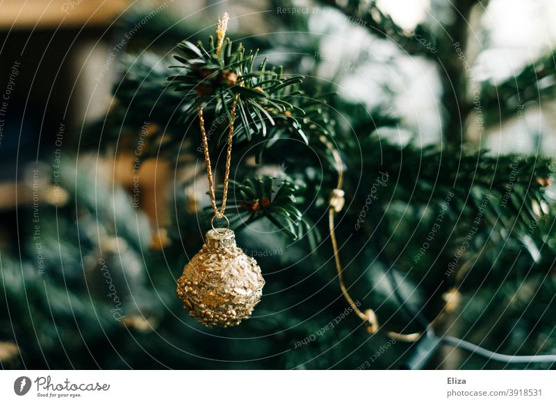 Silberne glitzernde Christbaumkugel hängt am Weihnachtsbaum Weihnachtsdekoration Tannenbaum weihnachtlich Dekoration & Verzierung Weihnachten & Advent