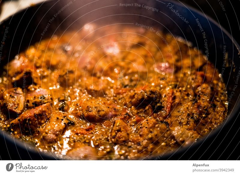Bhuna Gosht Curry indische küche Kräuter & Gewürze Lebensmittel Ernährung Farbfoto Bioprodukte Küche Lammfleisch Nahaufnahme Fleisch Festessen Pfanne