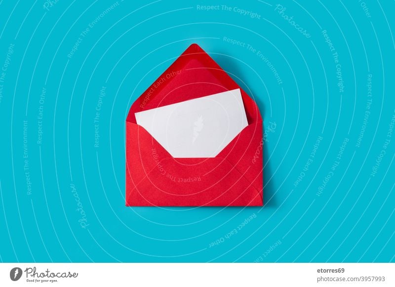 Notiz im roten Umschlag Ich liebe dich Jahrestag schön Schönheit blau Postkarte Feier Mitteilung Textfreiraum Paar niedlich Wegbeschreibung Kuvert Mode Geschenk