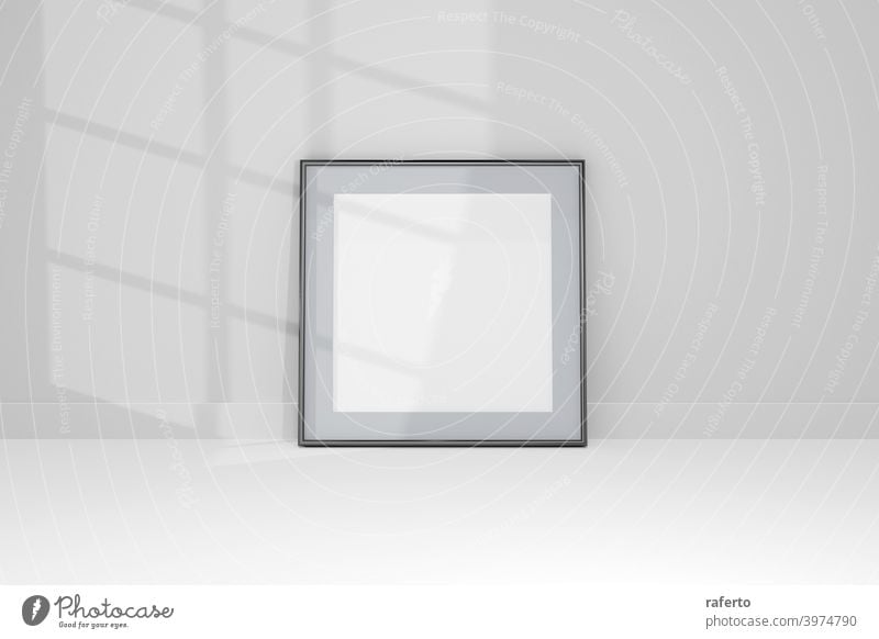 3d Mockup schwarzer Rahmen Foto an der Wand mit Schatten. Design druckt Poster, leer, Malerei Bild. blanko Business modern Papier realistisch Transparente