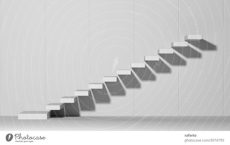 Aufsteigende Treppe abstrakt weiß 3d Illustration Treppenhaus Wand Hintergrund Erfolg Laufmasche Business leer Stock Grafik u. Illustration Konzept Konstruktion