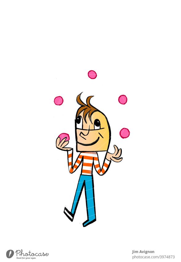 Jongleur mit rosa Bällen jonglieren Kunsstück Geschicklichkeit Balance