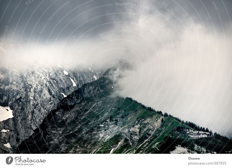 Purtschellerhaus Umwelt Natur Landschaft Urelemente Luft Wasser Himmel Wolken Gewitterwolken Wetter schlechtes Wetter Nebel Regen Alpen Berge u. Gebirge