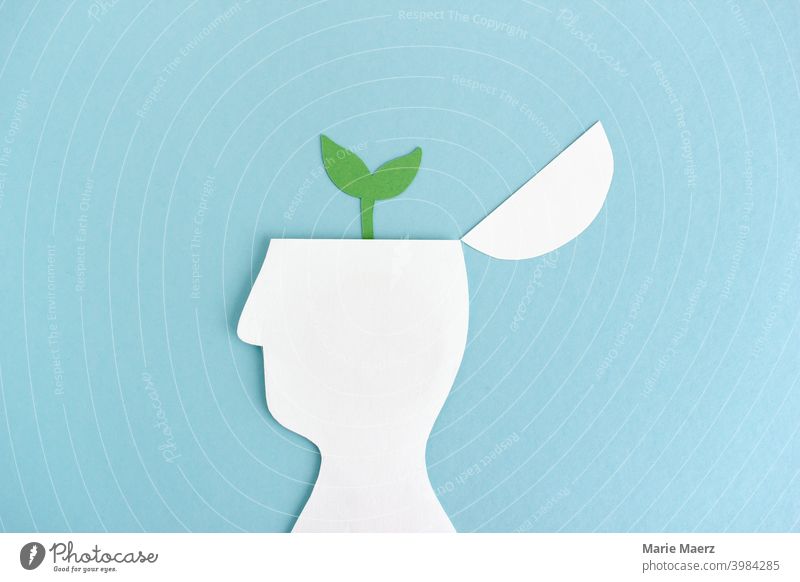 Gedanken wachsen lassen | Pflanze wächst aus Kopf-Silhouette Wachstum Entwicklung Gehirn Wissenschaften Studium Illustration Grafik u. Illustration