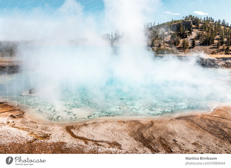 Dampf, der aus dem Turquoise Pool aufsteigt, Yellowstone National Park prismatisch yellowstone türkis Landschaft reisen Natur berühmt Verdunstung heiß