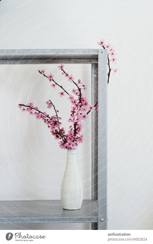 Frühlingszweig Zweig rosa interior Dekoration Vase Blumenvase Vintage Blüte aufblühen zart schön Blühend Innenaufnahme schlicht Farbfoto Blütezeit Pflanze