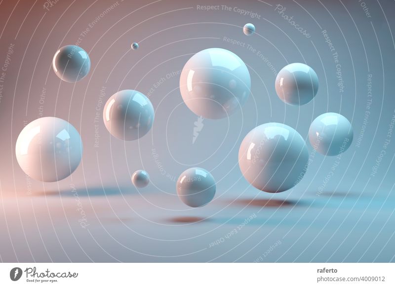 Aufgehängte Bälle auf einem weißen Hintergrund. 3D-Bild-Rendering. Kugel Ball Element Klasse Zukunft Menschengruppe Link rendern sozial