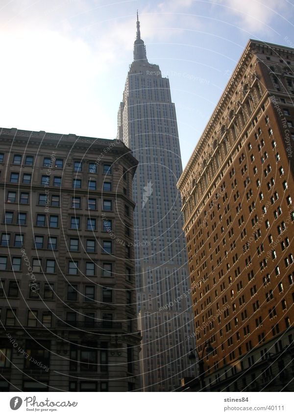 Empire State Building New York City Hochhaus Amerika Ferien & Urlaub & Reisen Kunst hoch Himmel Perspektive Sehenswürdigkeit Architektur