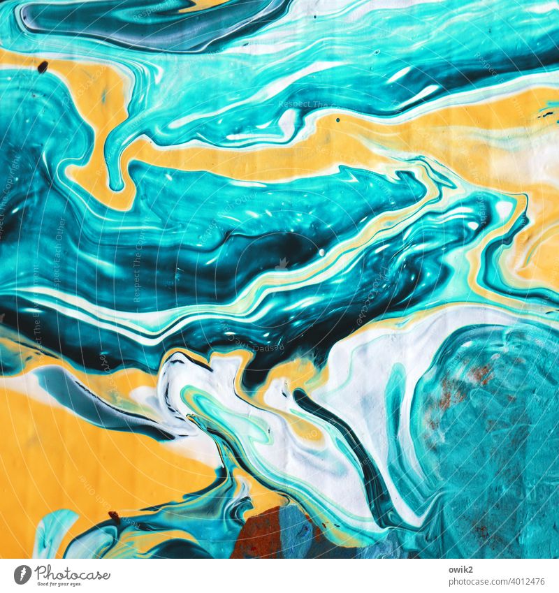 Gedankenströme Kunst Kunstwerk Gemälde Farbe gemalt zerfließen mischen zerlaufen mehrfarbig blau weiß bizarr chaotisch Design gelb Nahaufnahme Muster abstrakt