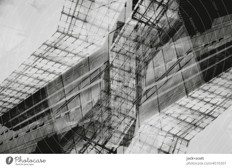 Abstrakte Architektur Linie streben Glasfassade Moderne Architektur Gebäude Strukturen & Formen Doppelbelichtung Reaktionen u. Effekte Design abstrakt