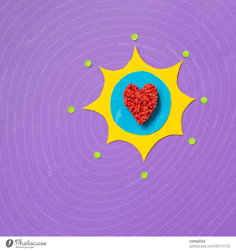 Knalliges Herz - Papierschnitt herzform herzförmig Valentinstag Valentinskarte Scherenschnitt Kreativität kreativ bunt knallig knallige farben Comic Liebe