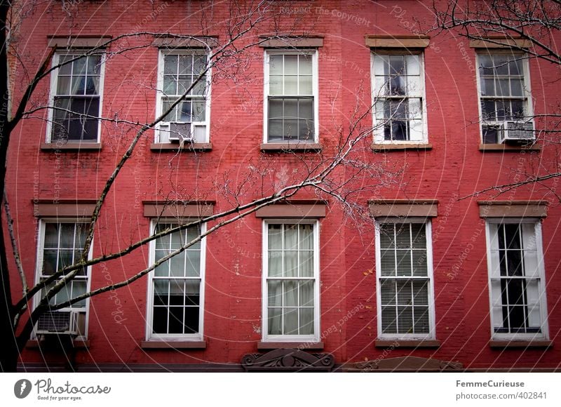 NYC (II) Architektur Stadt Hauptstadt Haus Einfamilienhaus Traumhaus Gebäude Mauer Wand Mittelstand Idylle Fassade rot Baum Ast Fenster New York City