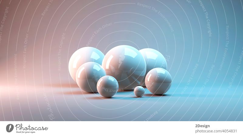3d-Rendering von mehreren großen reflektierten Kugeln in einem weißen Studio graphisch Ball Knöpfe rendern dreidimensional Chrom fliegen Bild orb Perle Schatten