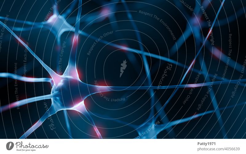 Aktive Nervenzellen - 3d Rendering 3D-Rendering Design abstrakt Gesundheit Gehirn u. Nerven Neurologie Wissenschaft Strukturen & Formen aktiv Kommunizieren
