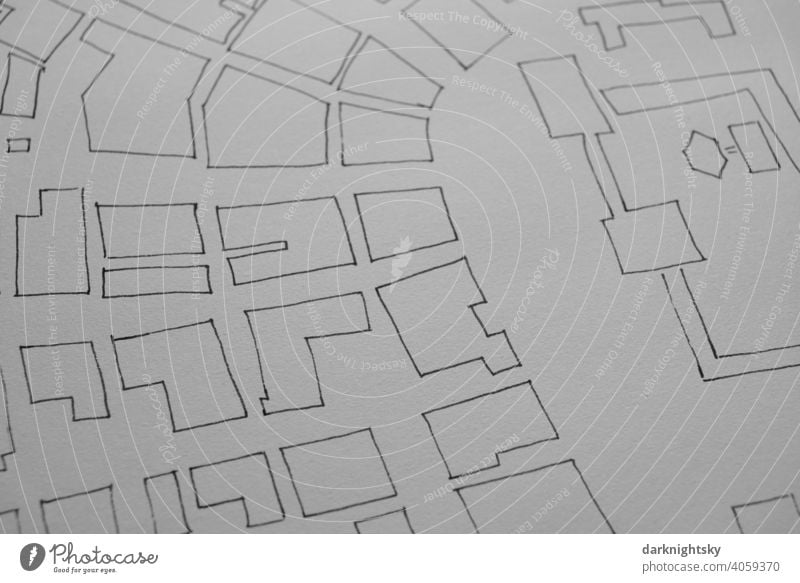 Urbane Architektur Zeichnung als Skizze für einen Vorentwurf in Tusche auf Papier bauen planen bausch Zeichnen Entwurf Planung Details Studie Konzept Büro