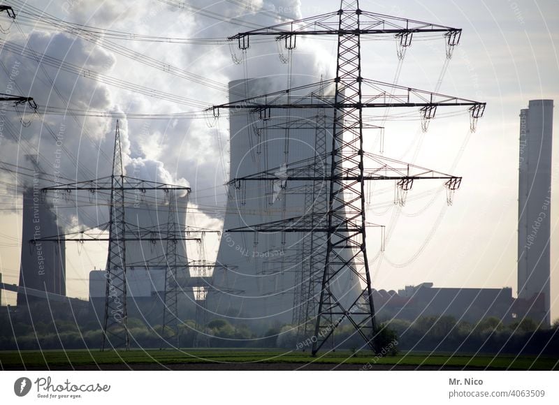 Kraftwerk Kühlturm Braunkohle Kohlekraftwerk Arbeit & Erwerbstätigkeit Erneuerbare Energie Hochspannungsleitung Industrie strommast hochspannung Stromleitung