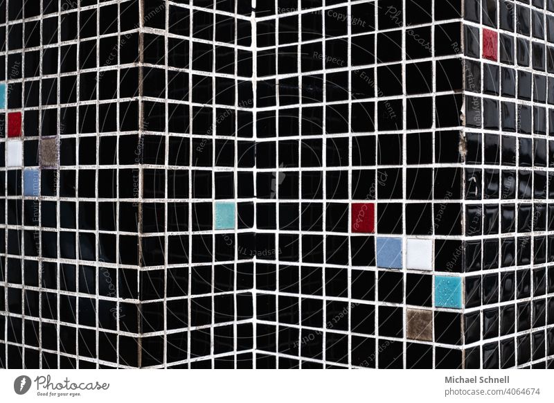 Mosaikfliesen über Eck Fliesen u. Kacheln mosaikfliesen schwarz Wand Strukturen & Formen Muster abstrakt Quadrat Fassade Fuge viele Detailaufnahme