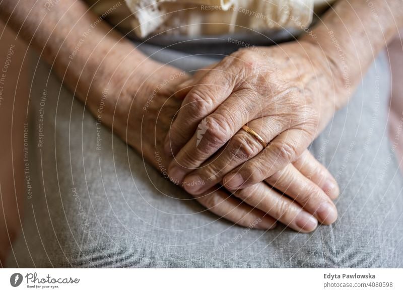 Runzlige Hände einer älteren Frau Menschen Senior reif lässig Kaukasier heimwärts Haus alt Alterung häusliches Leben Großmutter Rentnerin Großeltern