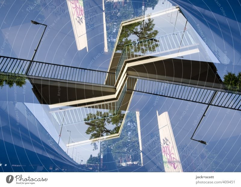 Putlitzer Brücke Treppenhaus Beton eckig modern Surrealismus Irritation Doppelbelichtung Asymmetrie Sinnestäuschung Detailaufnahme Experiment abstrakt
