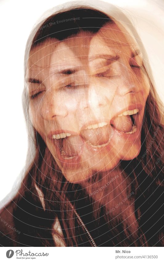 schreierei Wahnsinn Doppelbelichtung abstrakt außergewöhnlich Porträt Experiment skurril Wahnvorstellung Schizophrenie Gesicht Phantasie Alptraum