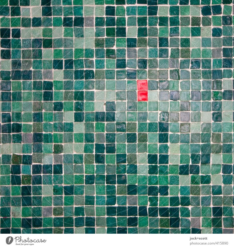 zwei rote treffen sich im Quadrat Stil Kunsthandwerk Straßenkunst Wand Dekoration & Verzierung Ornament eckig klein grün Genauigkeit 2 Mosaik Oberfläche Fuge